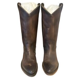 Frye Billy Smoke Gray Brown Leather Mid Calf Pointed Toe Cowgirl Boot 8